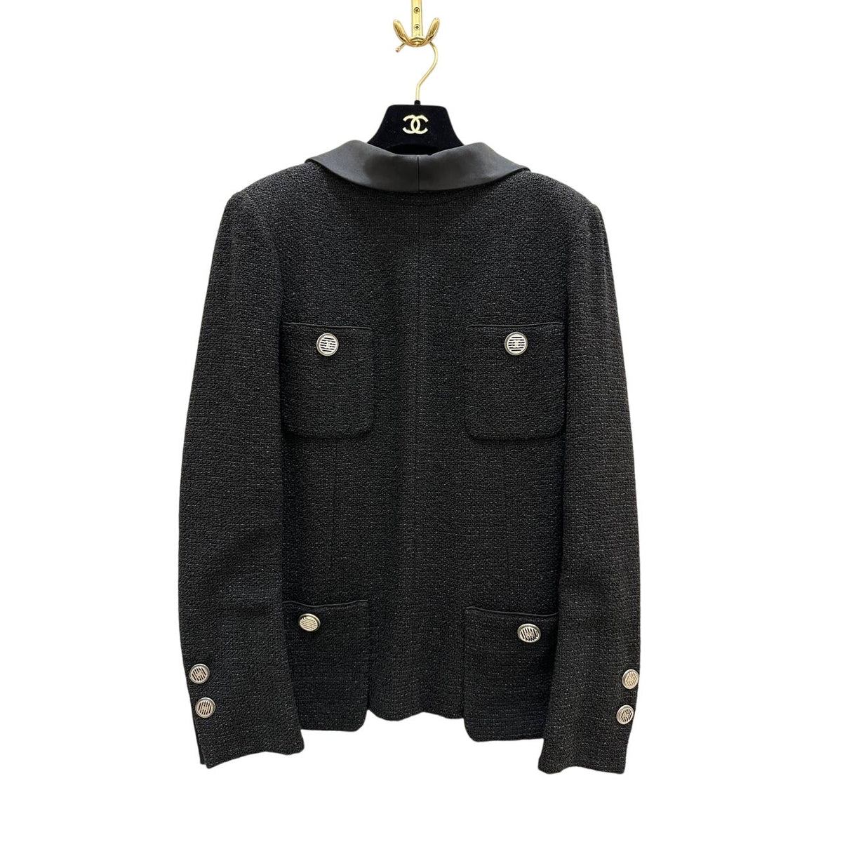 CHANEL FR 44 Black Tweed & Silk Jacket Pre-owned