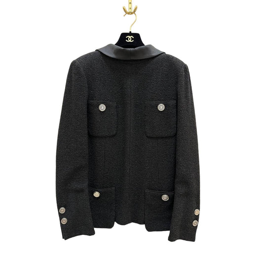 CHANEL FR 44 Black Tweed & Silk Jacket Pre-owned