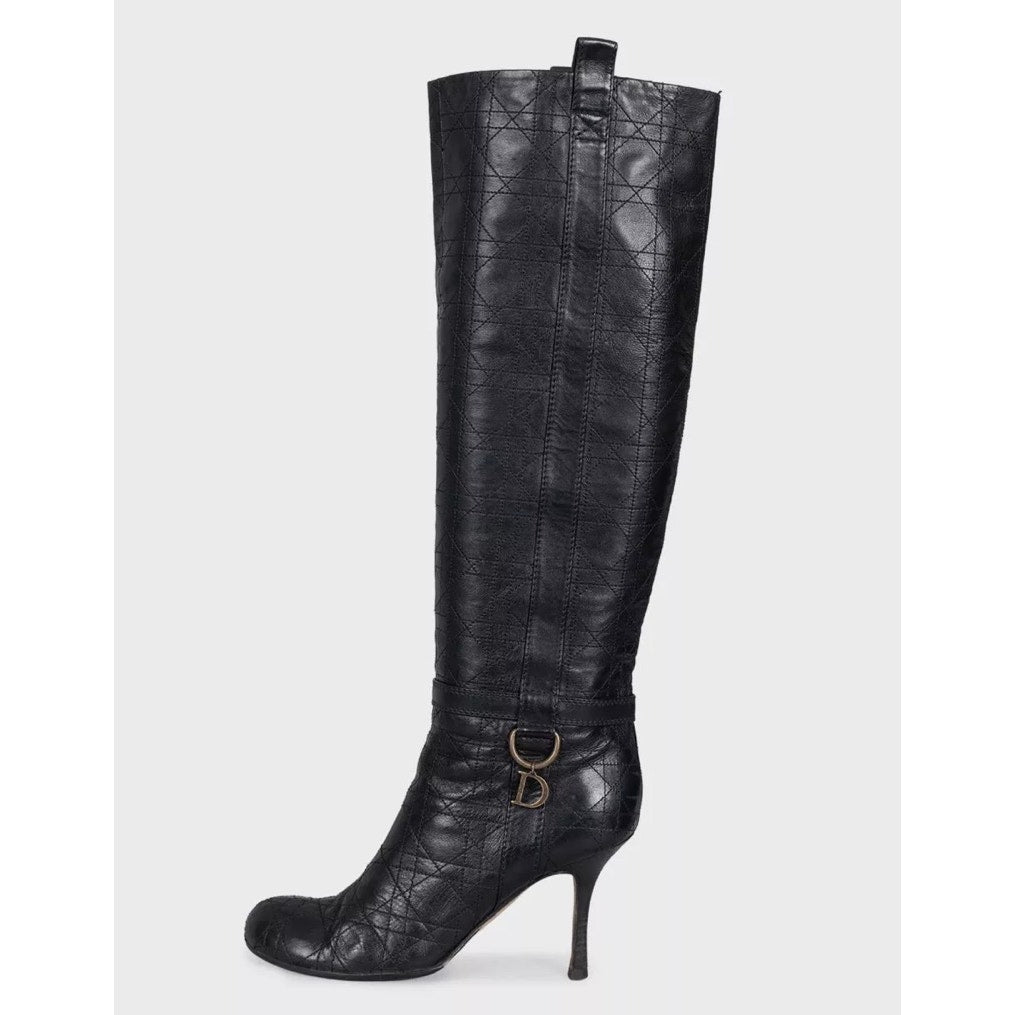 Christian Dior Black Leather Boots with Logo Charms - EU 40 Pre-owned