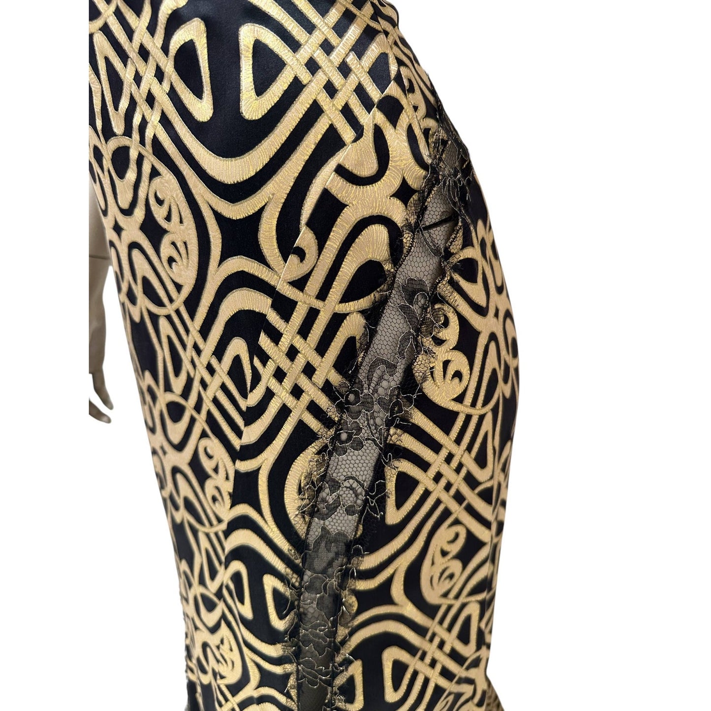 Roberto Cavalli Black & Gold Print Silk Maxi Dress Sz 38 Pre-owned