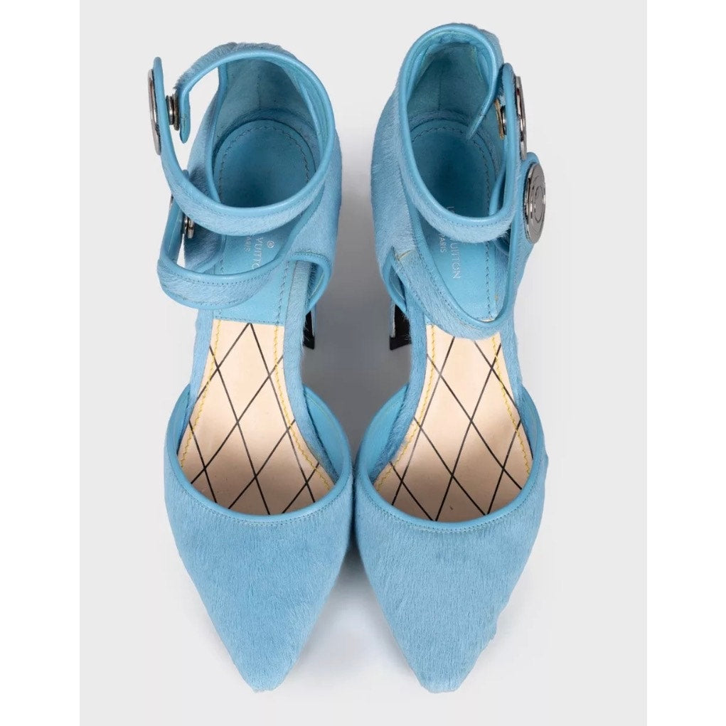 Louis Vuitton Blue Haircalf Leather Pointed Toe Pumps 38 Pre-owned