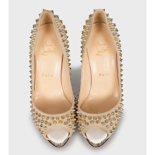 Christian Louboutin Beige Suede Spike Heels Size 37.5Pre-owned