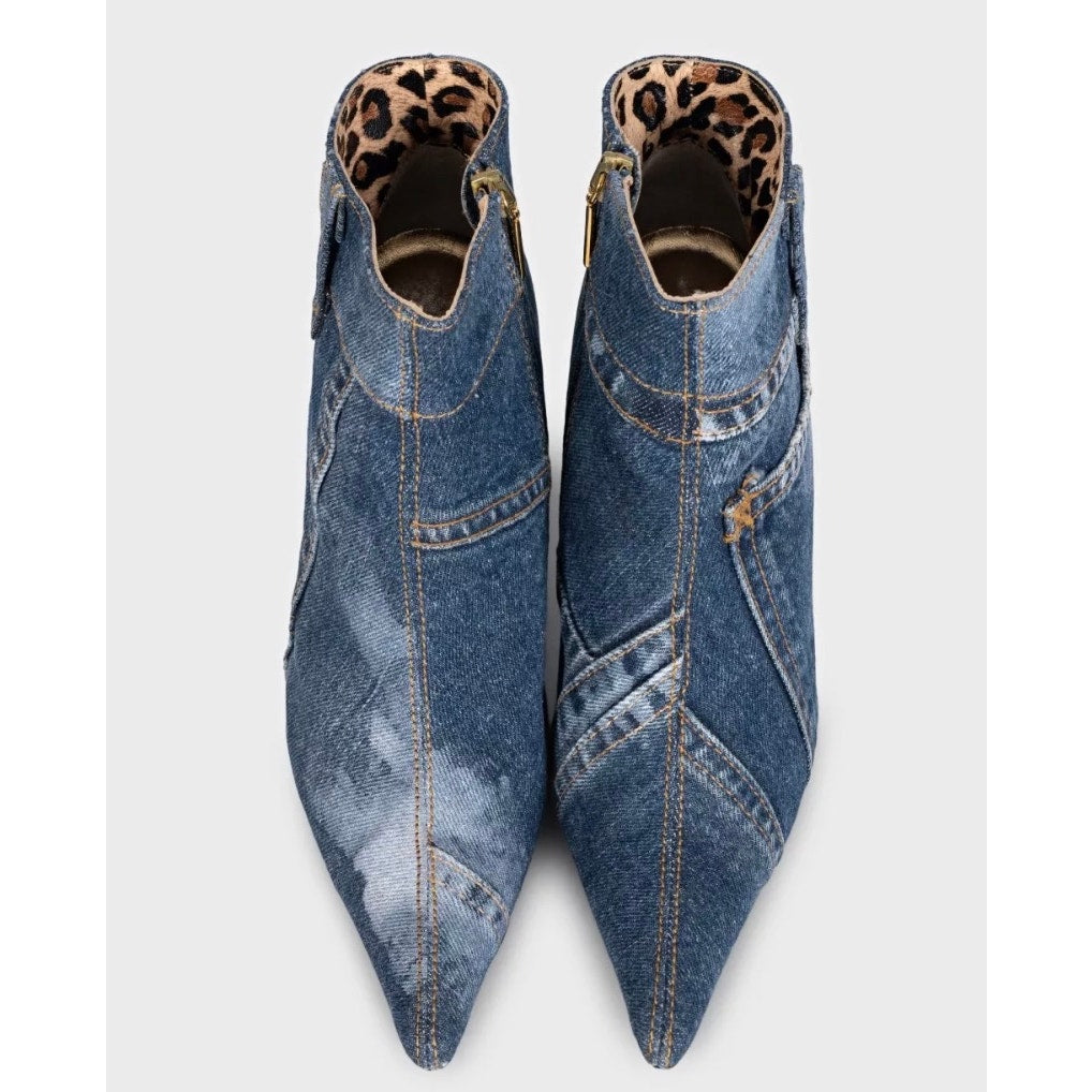 Dolce & Gabbana Denim Animal Print Ankle Boots Sz. 38.5 Pre-owned