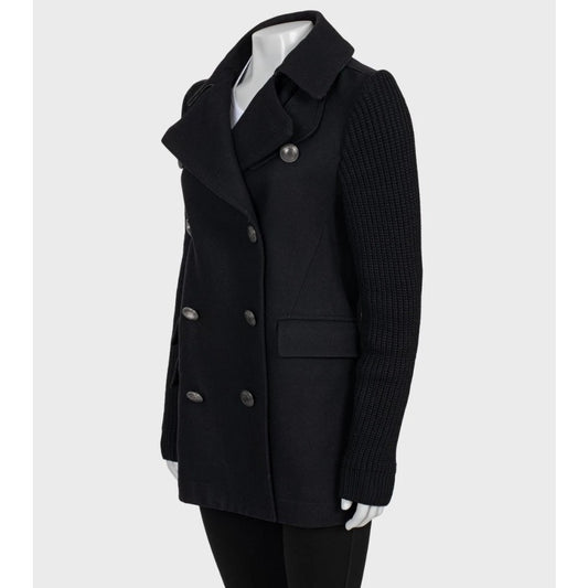 Burberry Brit Black Wool Coat with Knit Sleeves - Size M Pre-owned
