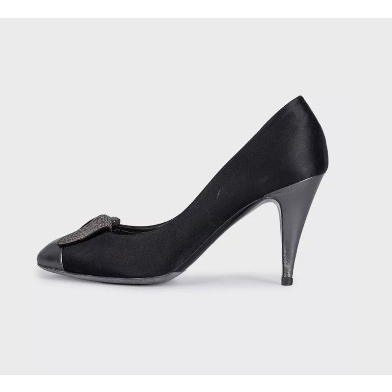 CHANEL Black Crystal Embellished Cap Toe Heels Pumps 39 Pre-owned