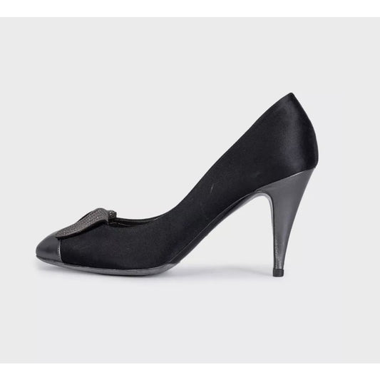CHANEL Black Crystal Embellished Cap Toe Heels Pumps 39 Pre-owned