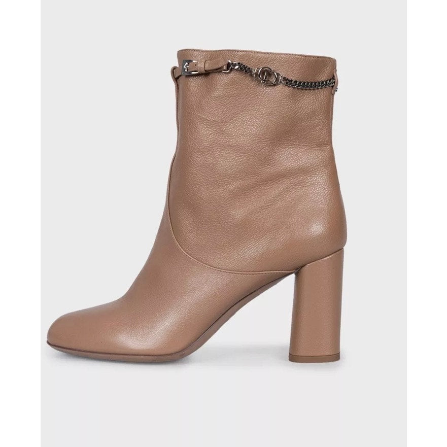 Christian Dior Brown Leather Chain Ankle Boots 38.5 Pre-owned