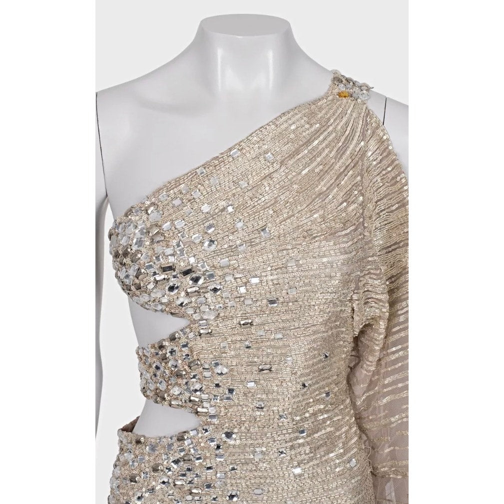 Zuhair Murad Silver Beaded Cocktail Dress - Size S Pre-owned
