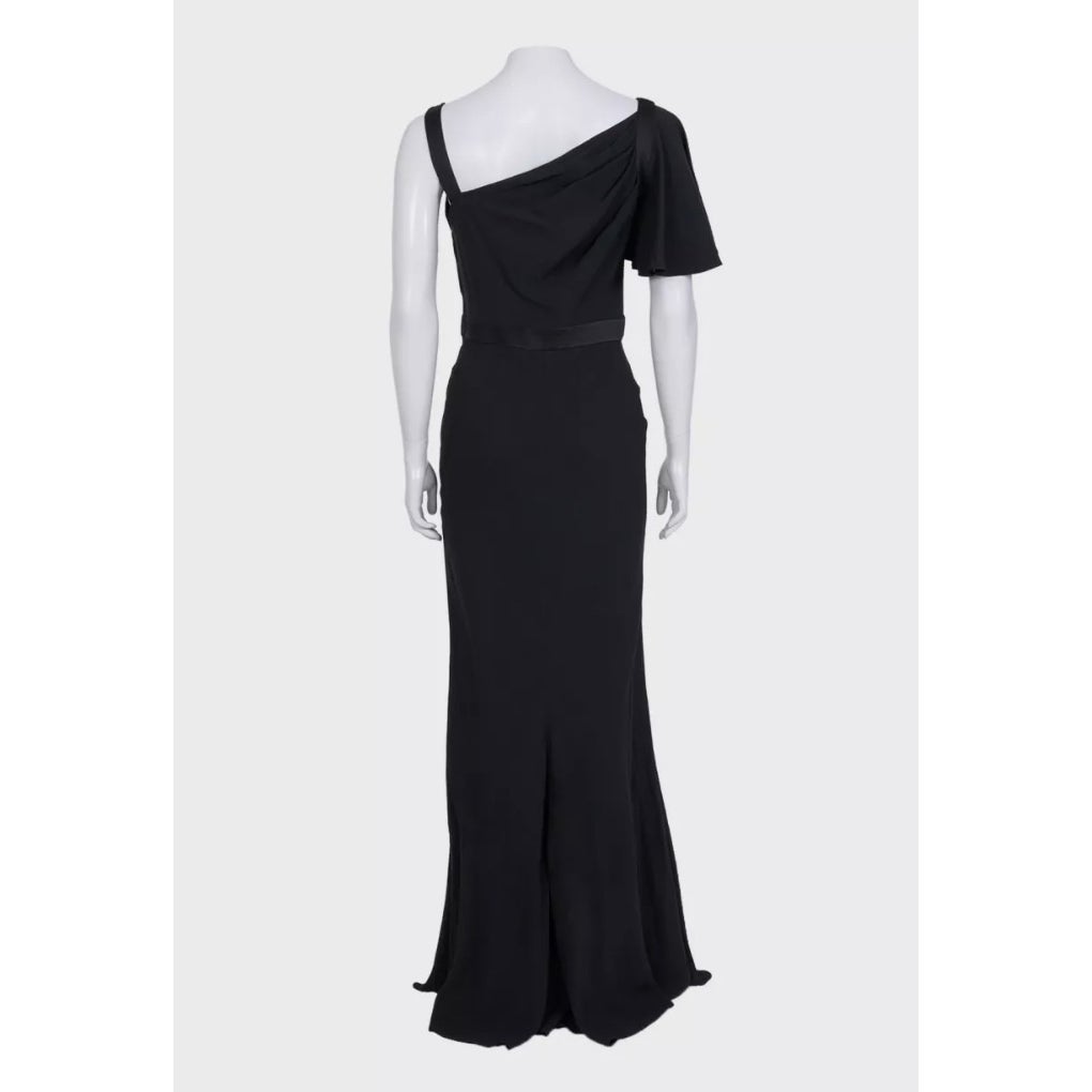 NWOT Alexander McQueen Black Asymmetric Maxi Dress Sz.42 Pre-owned