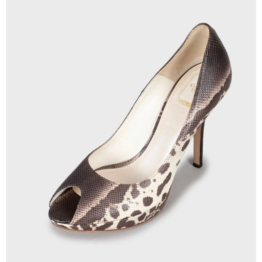 Christian Dior Miss Dior Karung Leather Peep Toe Pumps Sz.38.5 pre-owned
