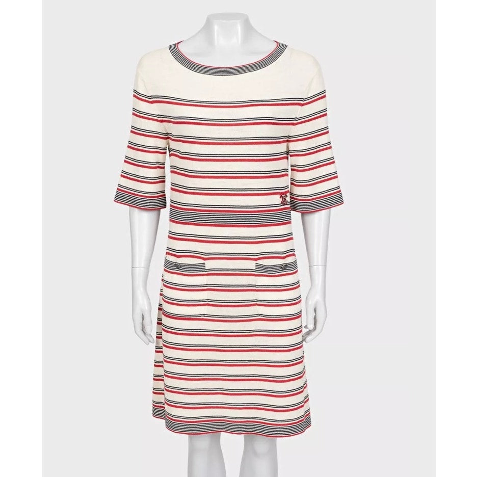 Chanel Beige Striped Print Dress - Size FR36/S pre-owned