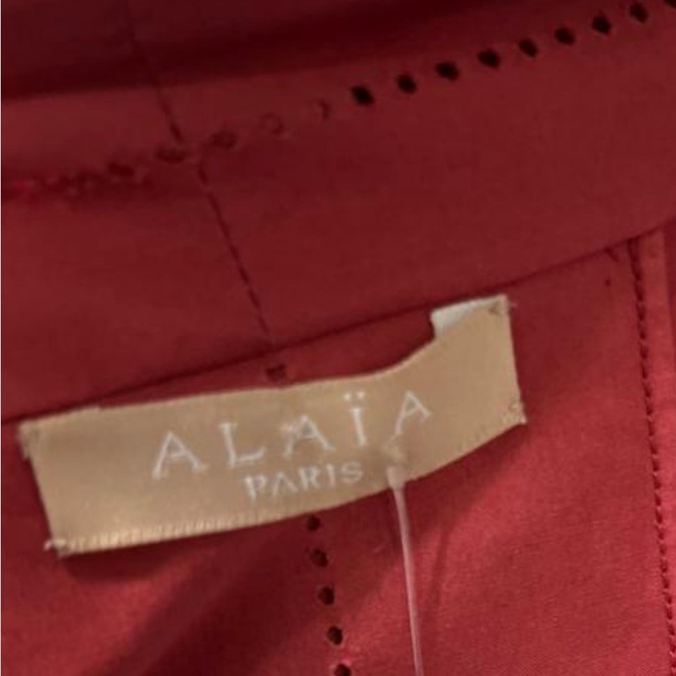 NWOT Alaïa Red Perforated Cotton Fitted Dress - EU 40 Pre-owned