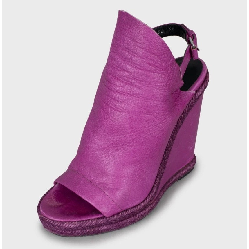 Stunning Balenciaga Purple Leather Wedge Sandals - Size 36 Pre-owned