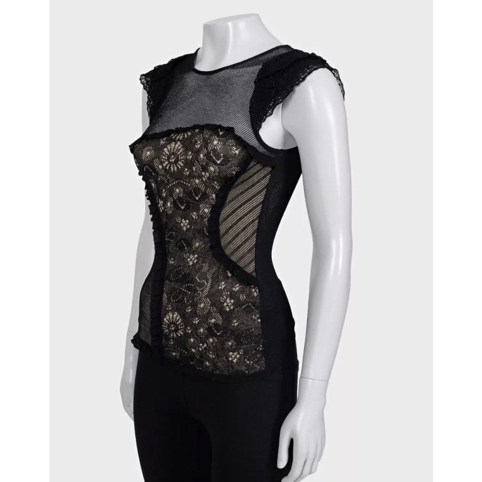 Valentino Black Lace-Insert Fitted Top - Size S Pre-owned