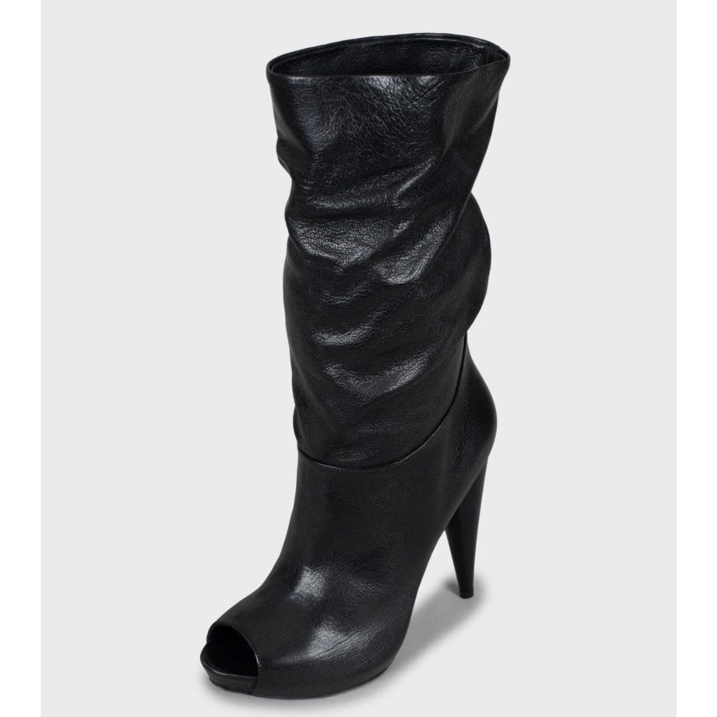 NWOB Alexander McQueen Black Leather Open-Toe Boots Sz.37 Pre-owned