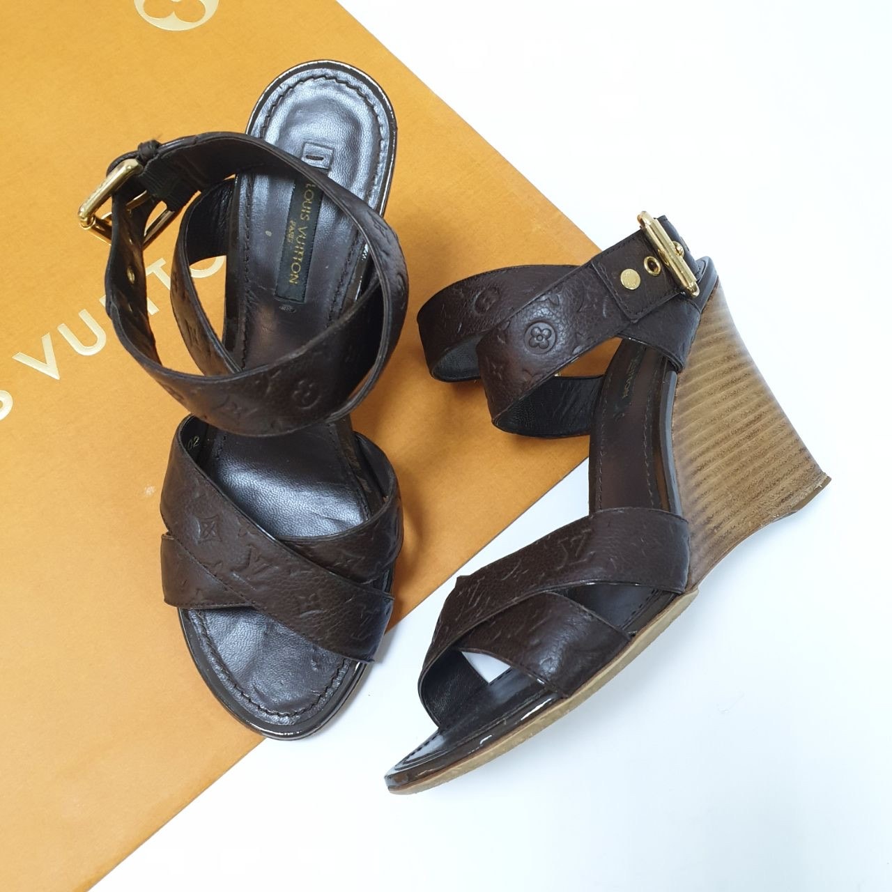 Louis Vuitton Brown Monogram Leather Kalahari Wedge Sandals Sz.37 Pre-owned