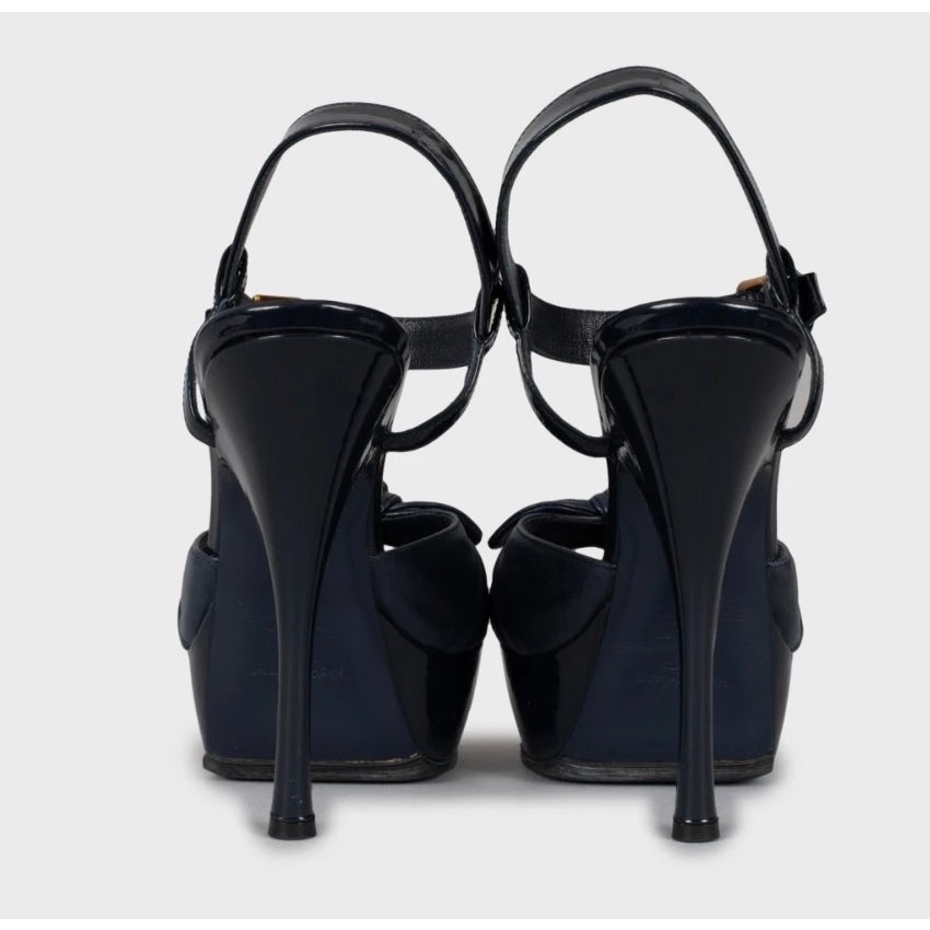 Saint Laurent Blue Leather Stiletto Platform Sandals EU 37 Pre-owned