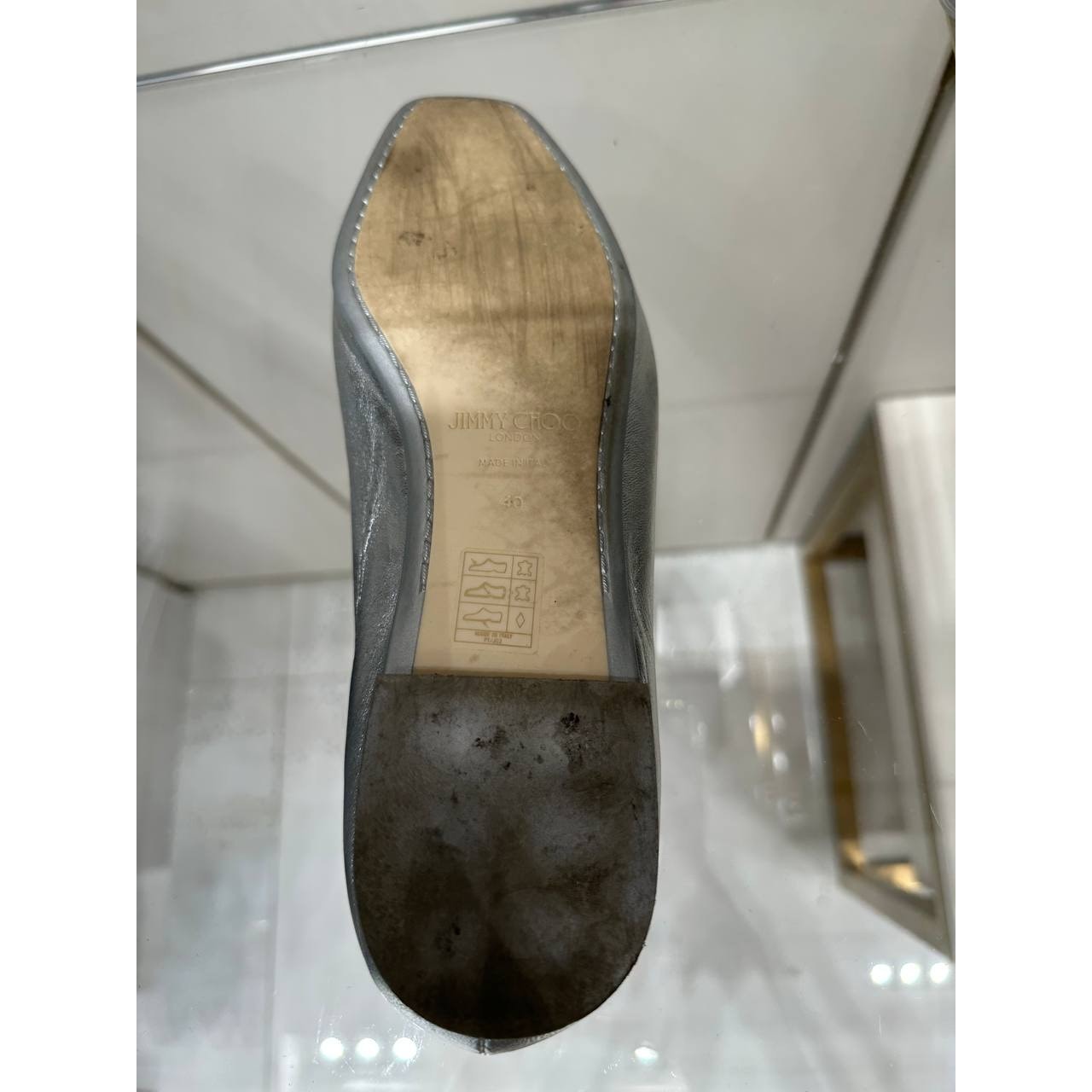 Jimmy Choo Silver Metallic Leather Ballet Flats Sz.40 Pre-owned