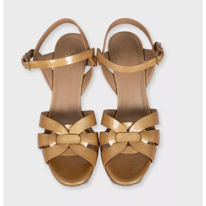 Saint Laurent Tribute Gold Leather Sandals - Sz. 38.5 pre-owned