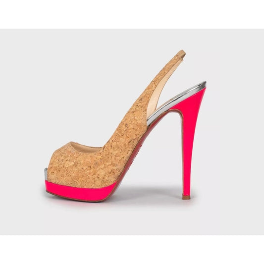 Christian Louboutin Catenita Cork & Leather Heels Brown Size 38.5 Pre-owned