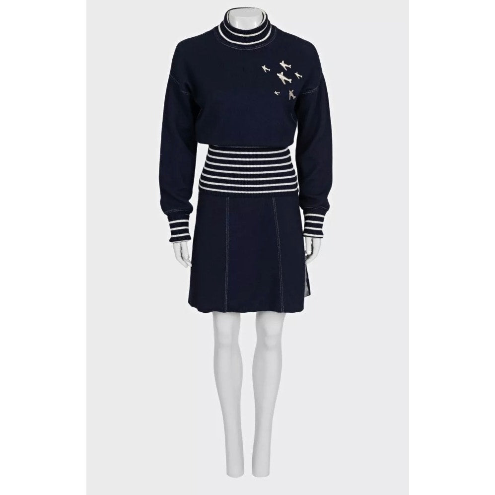 Chanel 2008 Cruise Blue Knit Embellished Skirt Suit Sz 38 Pre-owned