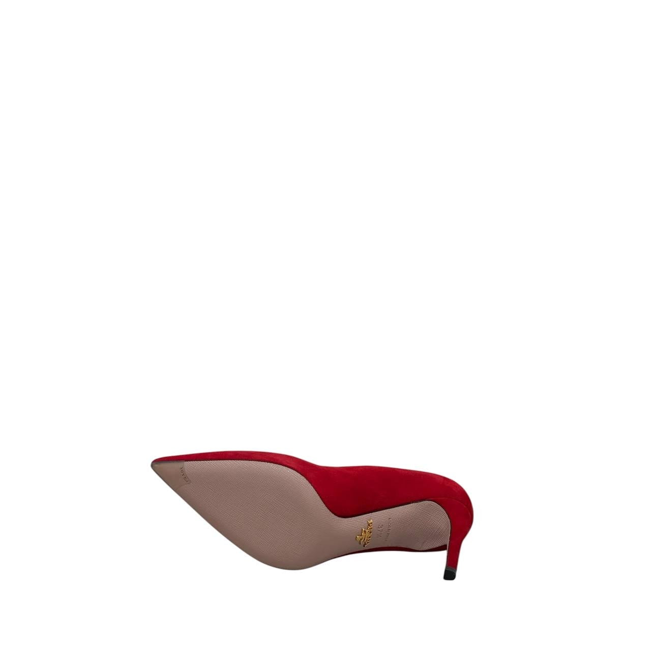 NWOB Prada Red Suede Pointed Toe Pumps  Sz.37.5 Pre-owned