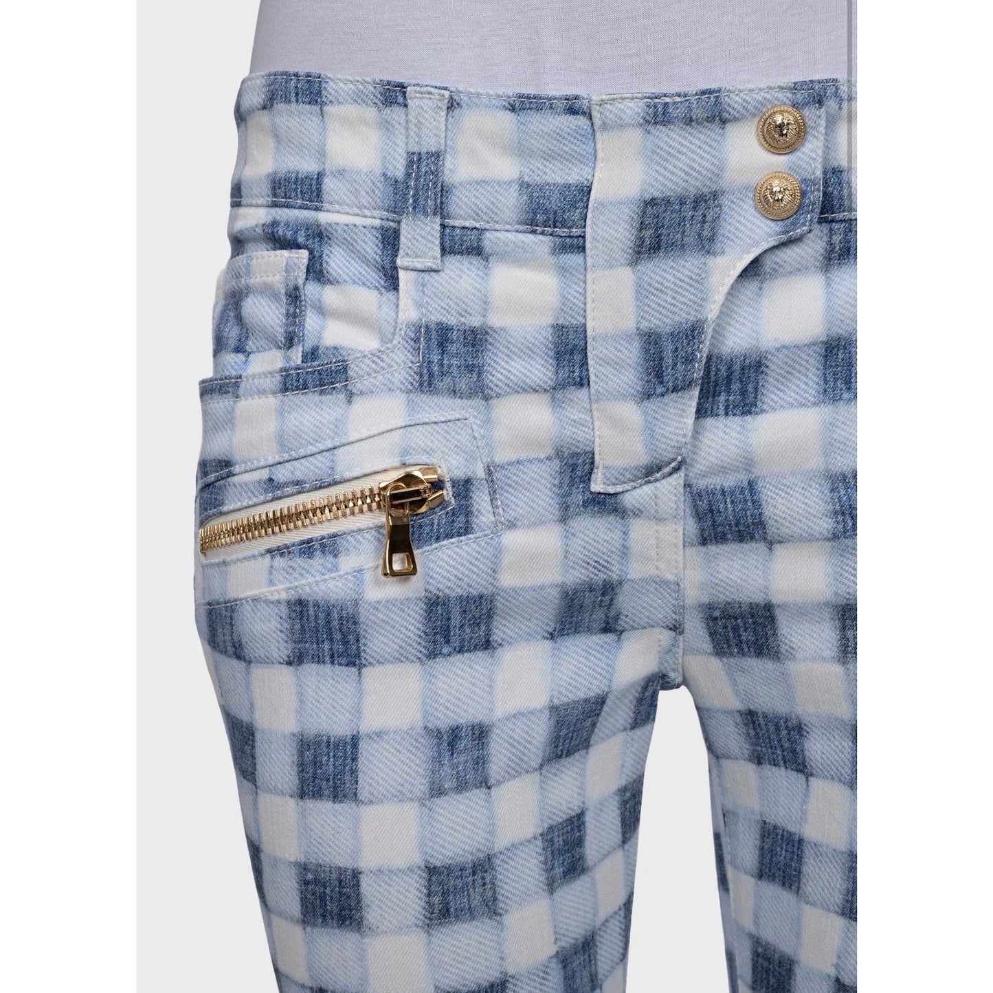 Balmain Plaid Slim-Fit Jeans with Gold Zippers FR38/M Pre-owned