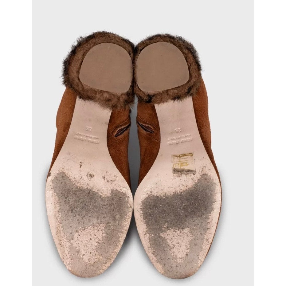 Miu Miu Suede Ankle Boots with Chic Fur Heel, Size 35 Pre-owned