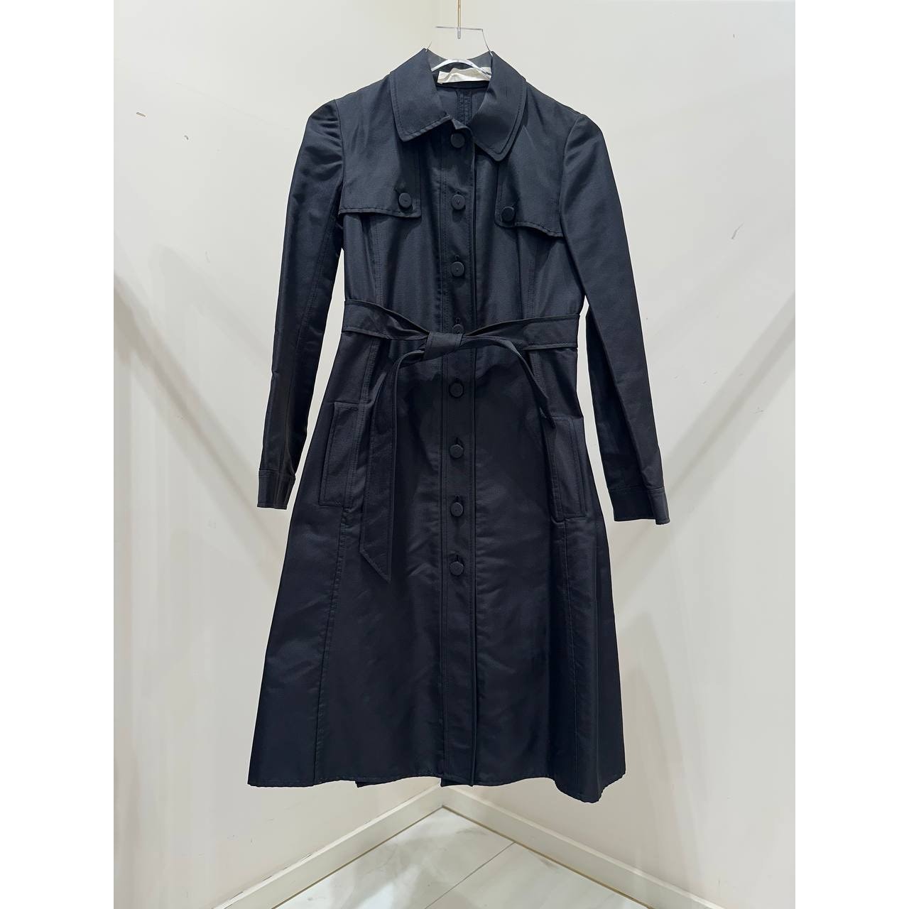 Valentino Black Silk Trench-Style Coat Dress Sz.6 Pre-owned