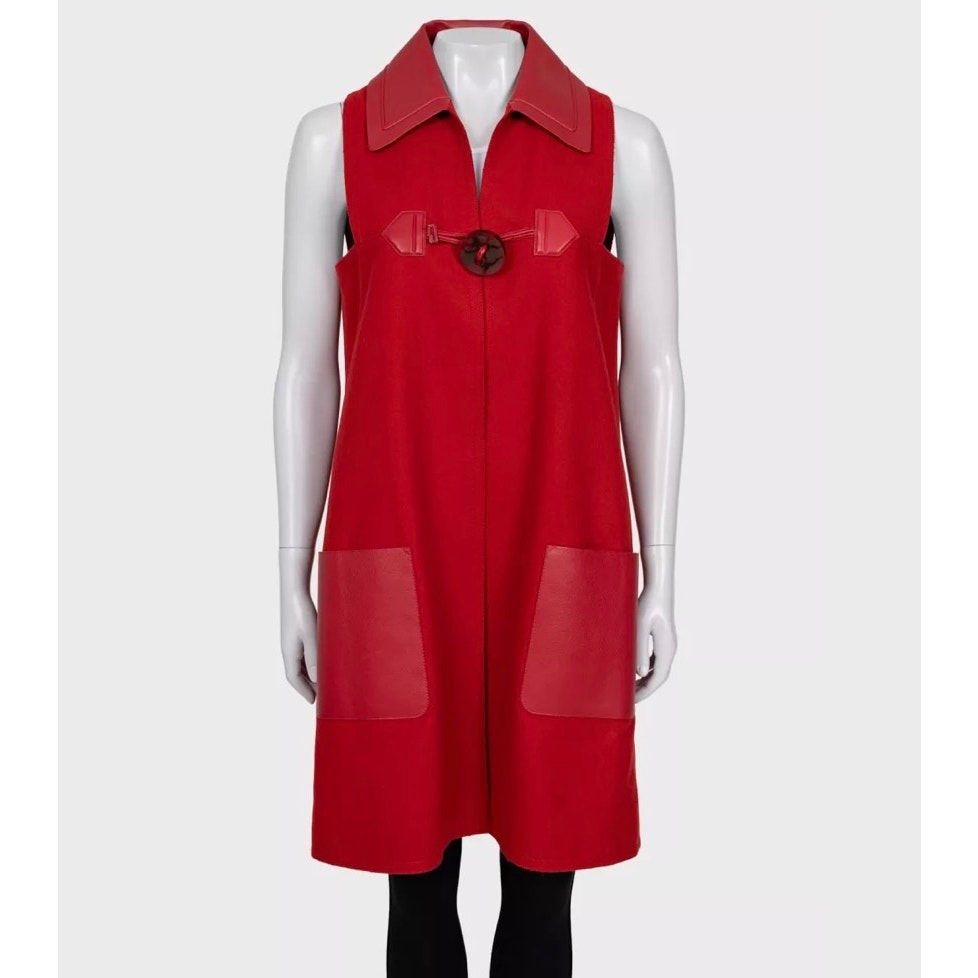 NWOT Fendi Red Virgin Wool & Leather Vest - IT42/M Pre-owned