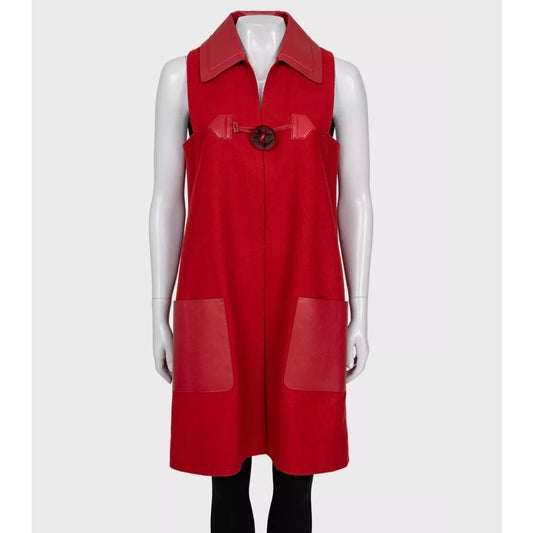 NWOT Fendi Red Virgin Wool & Leather Vest - IT42/M Pre-owned