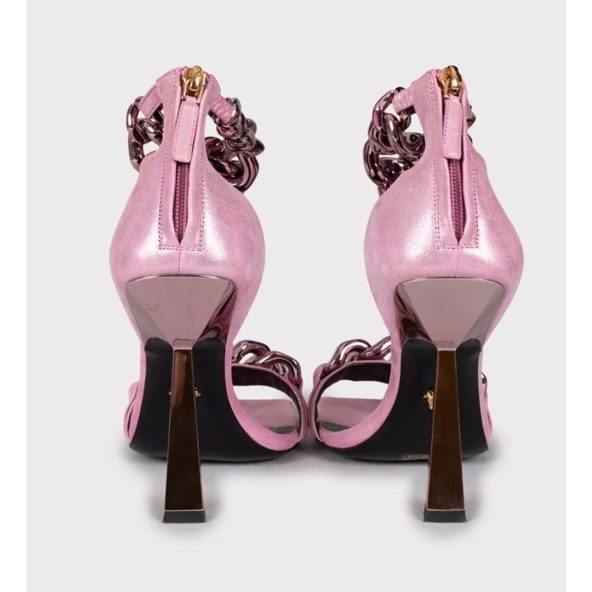 Versace Pink Medusa Textile Heeled Sandals 38.5 pre-owned