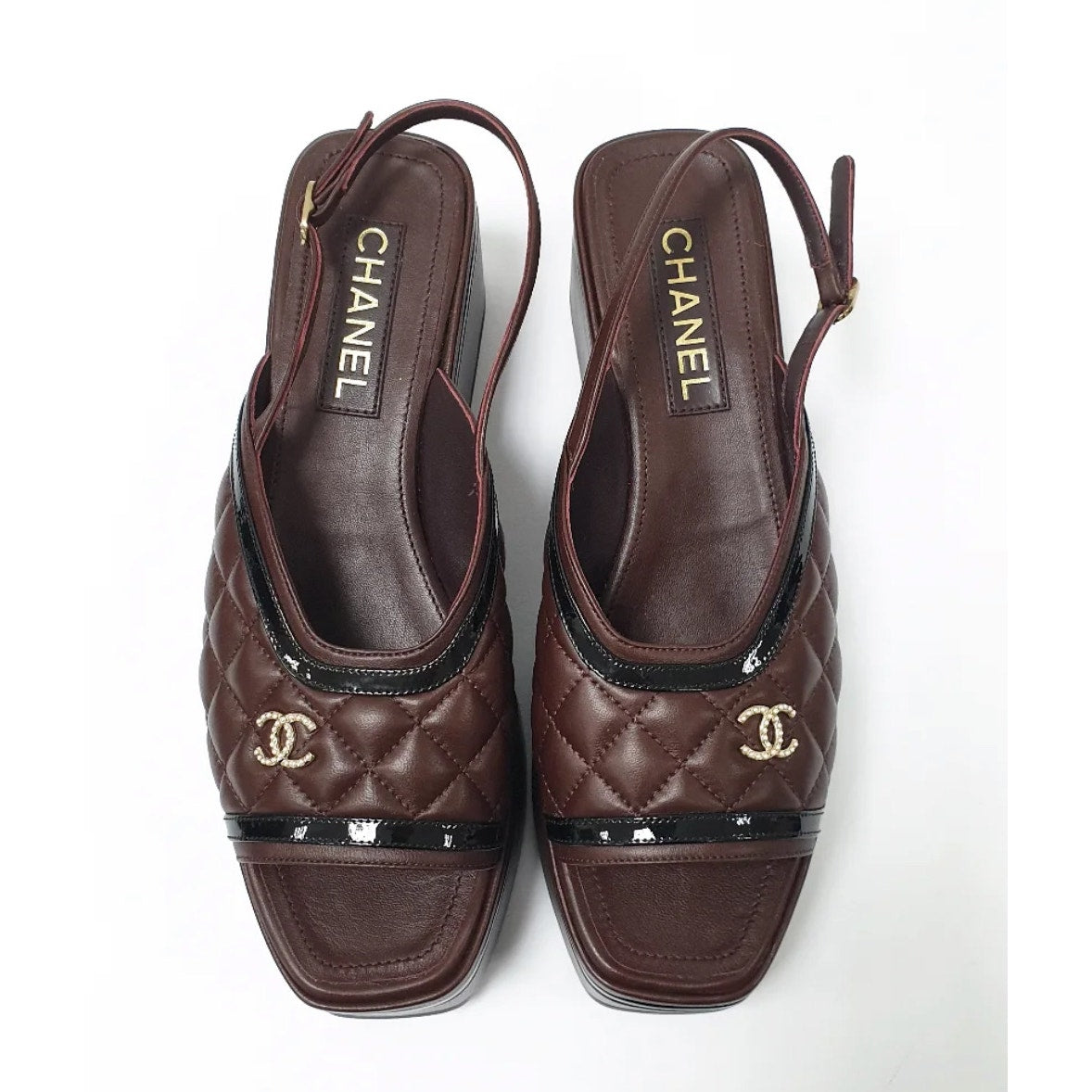 Chanel Burgundy Quilted Platform Slingback Sandals 40.5 Pre-owned