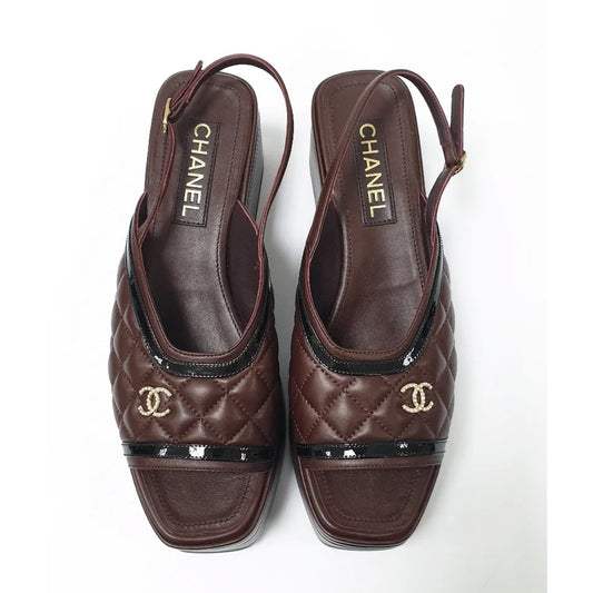 Chanel Burgundy Quilted Platform Slingback Sandals 40.5 Pre-owned