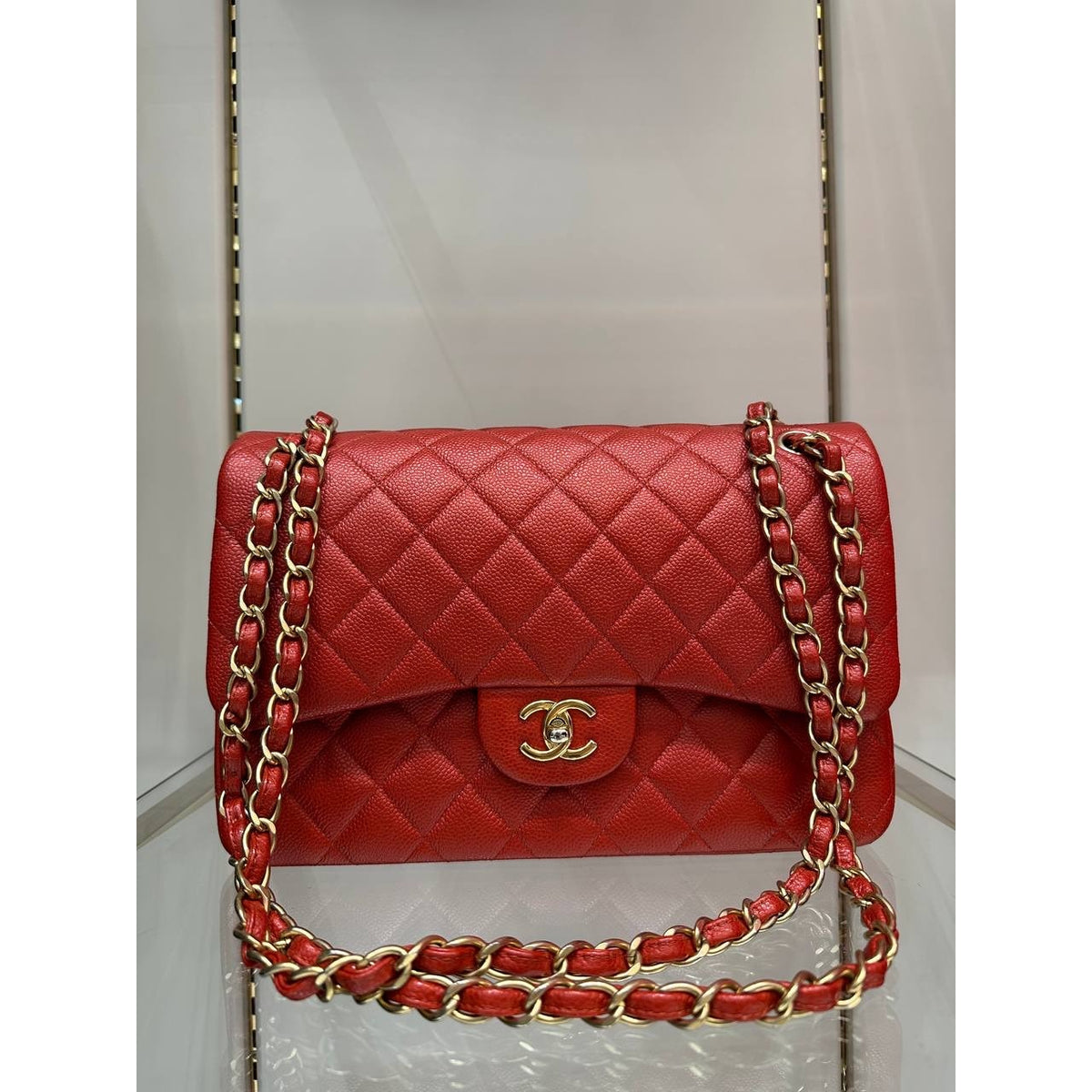 Chanel Red Caviar Jumbo Double Flap Bag Pre-owned