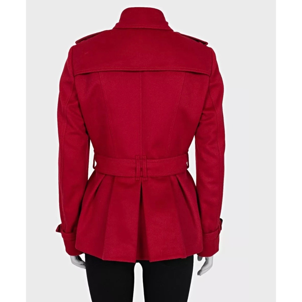 Burberry Red Wool Cashmere Belted Coat UK10 Pre-owned
