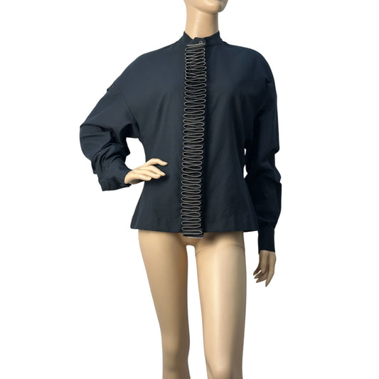 STELLA MCCARTNEY Black Cotton Zipper Detail Front Shirt Blouse Top Sz.40 Pre-owned