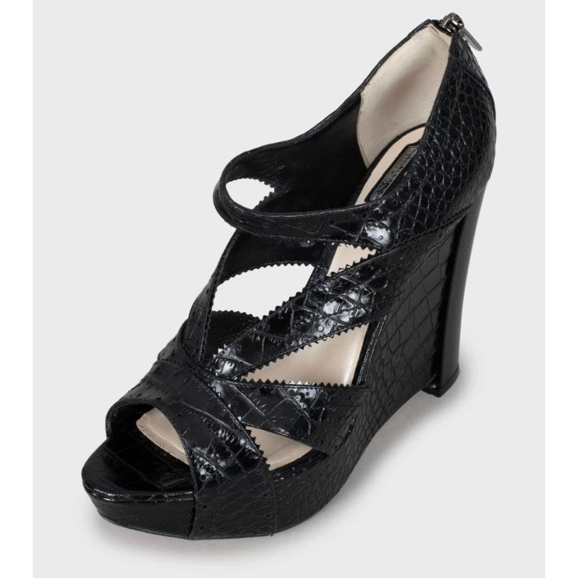 Christian Dior Black Perforated Leather Wedge Sandals Sz.41 Pre-owned