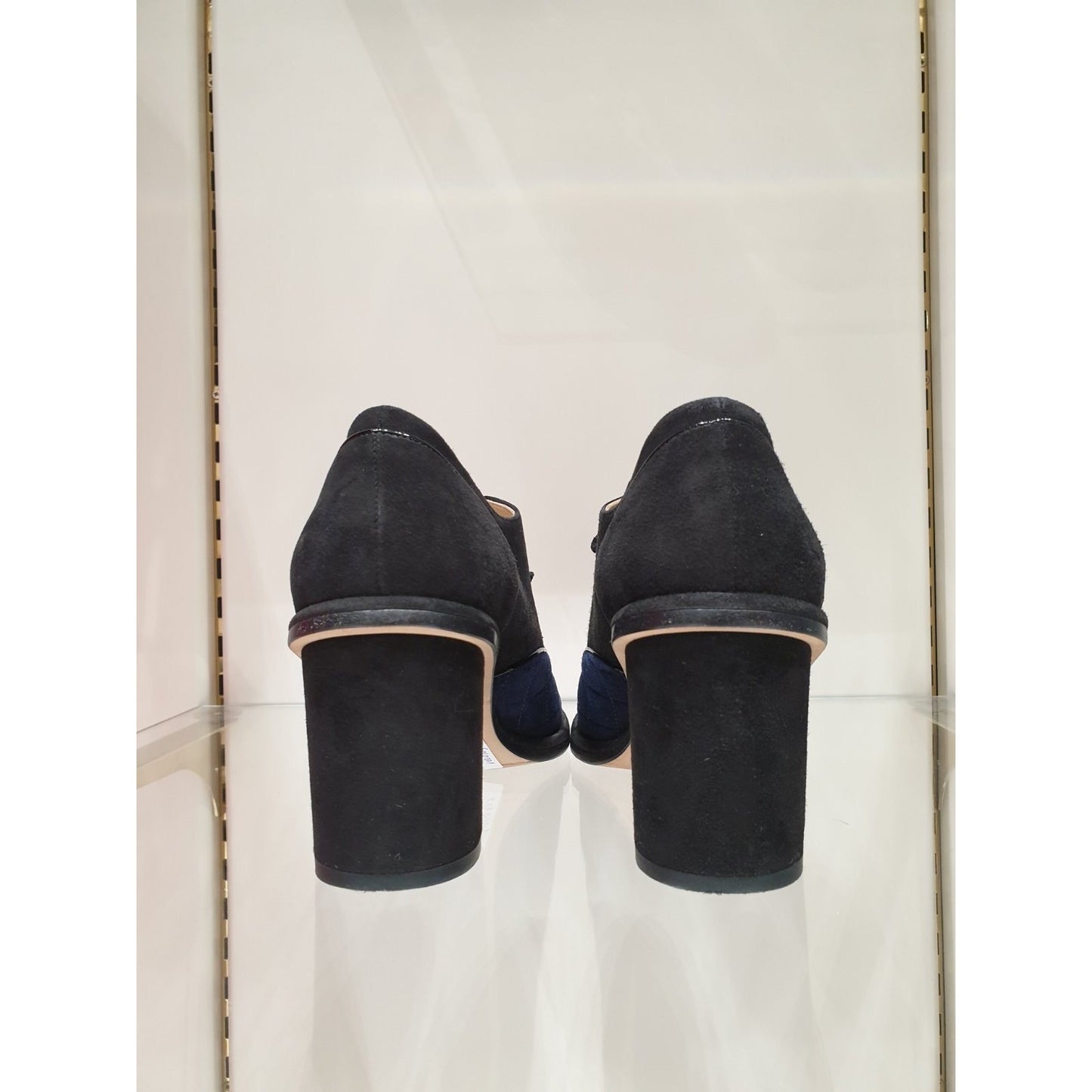 Chanel Blue Black Suede CC Block Heel Oxford Booties 38 Pre-owned