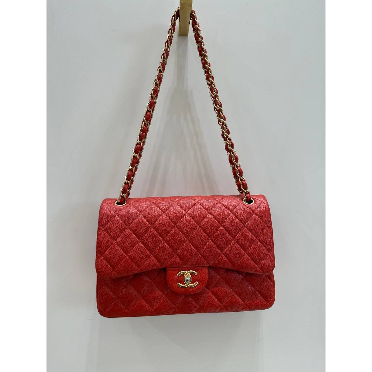 Chanel Red Caviar Jumbo Double Flap Bag Pre-owned