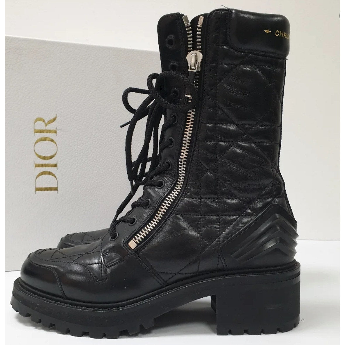 DIOR D-LEADER Cannage Quilted Leather Combat Boots - 39 Pre-owned