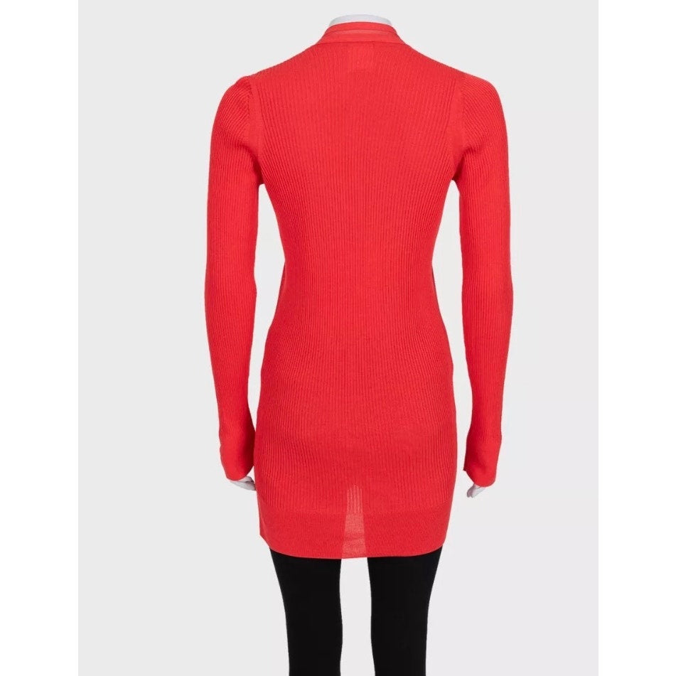 CHANEL Red Silk Cotton Blend Fitted Long Cardigan FR 38 M Pre-owned