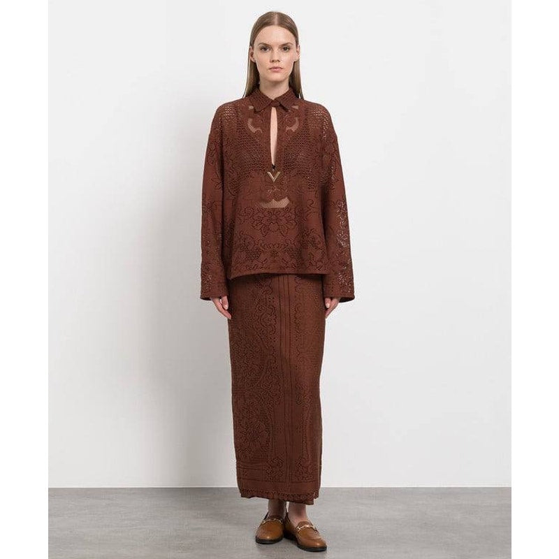 NWT Valentino Brown Laser-Cut Leather Two-Piece Set IT40 pre-owned