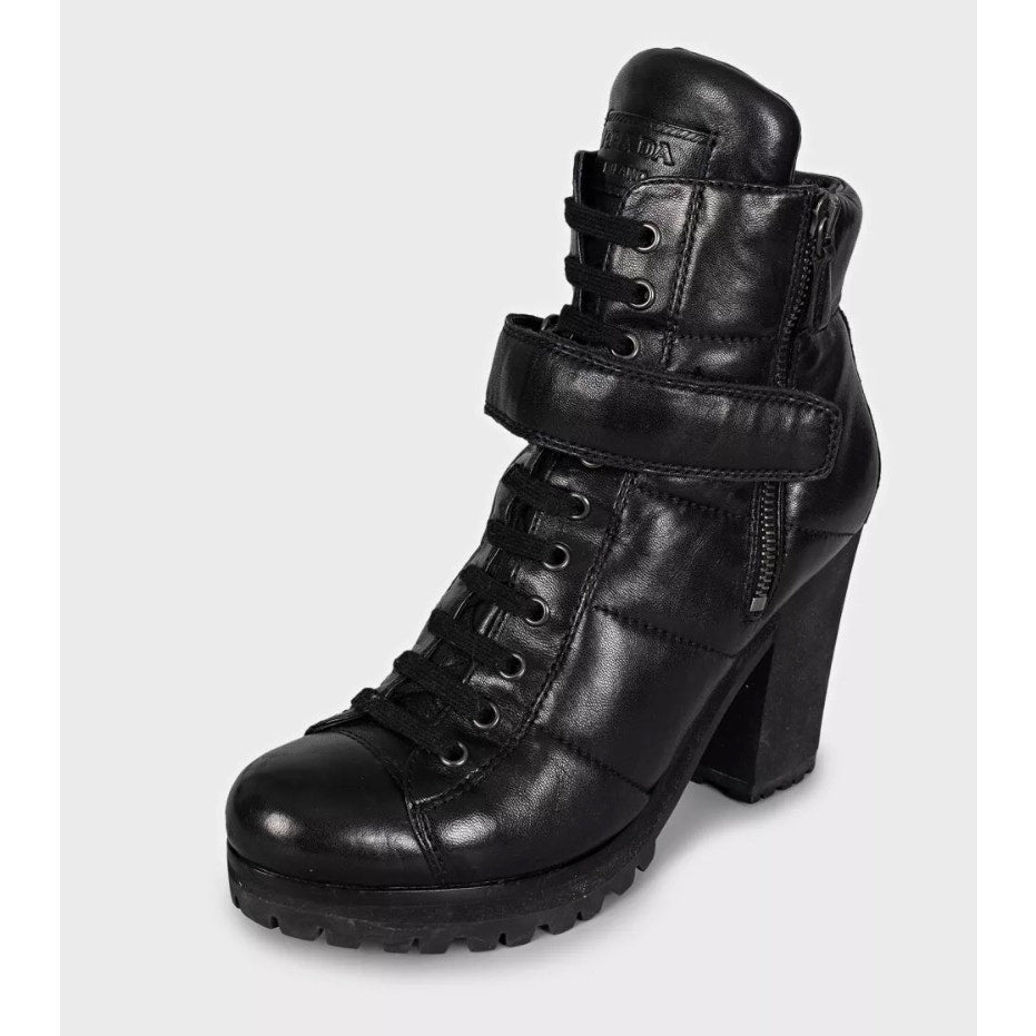 Prada Sport Black Leather Ankle Boots Size 37.5 pre-owned