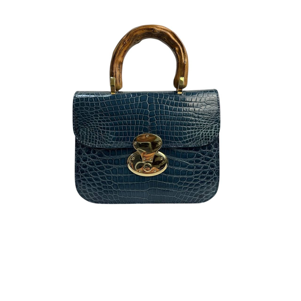 Mauro Volponi Blue Crocodile Leather Top-Handle Bag Pre-owned