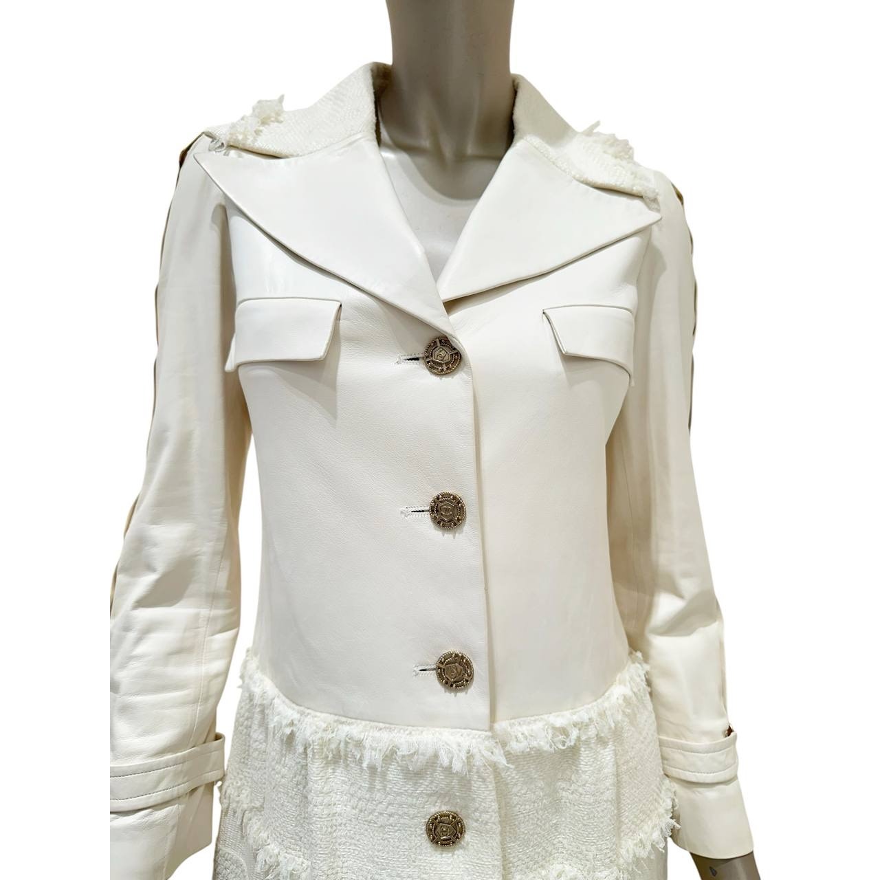 Chanel White Lamb Leather & Tweed Coat  FR 36 Pre-owned