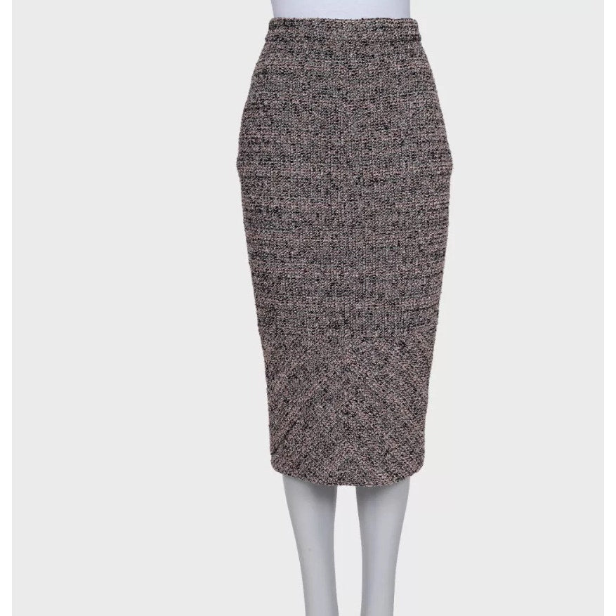 Chanel 2016 Pink Black & Silver Bouclé Wool Skirt Jacket Suit FR38 Pre-owned