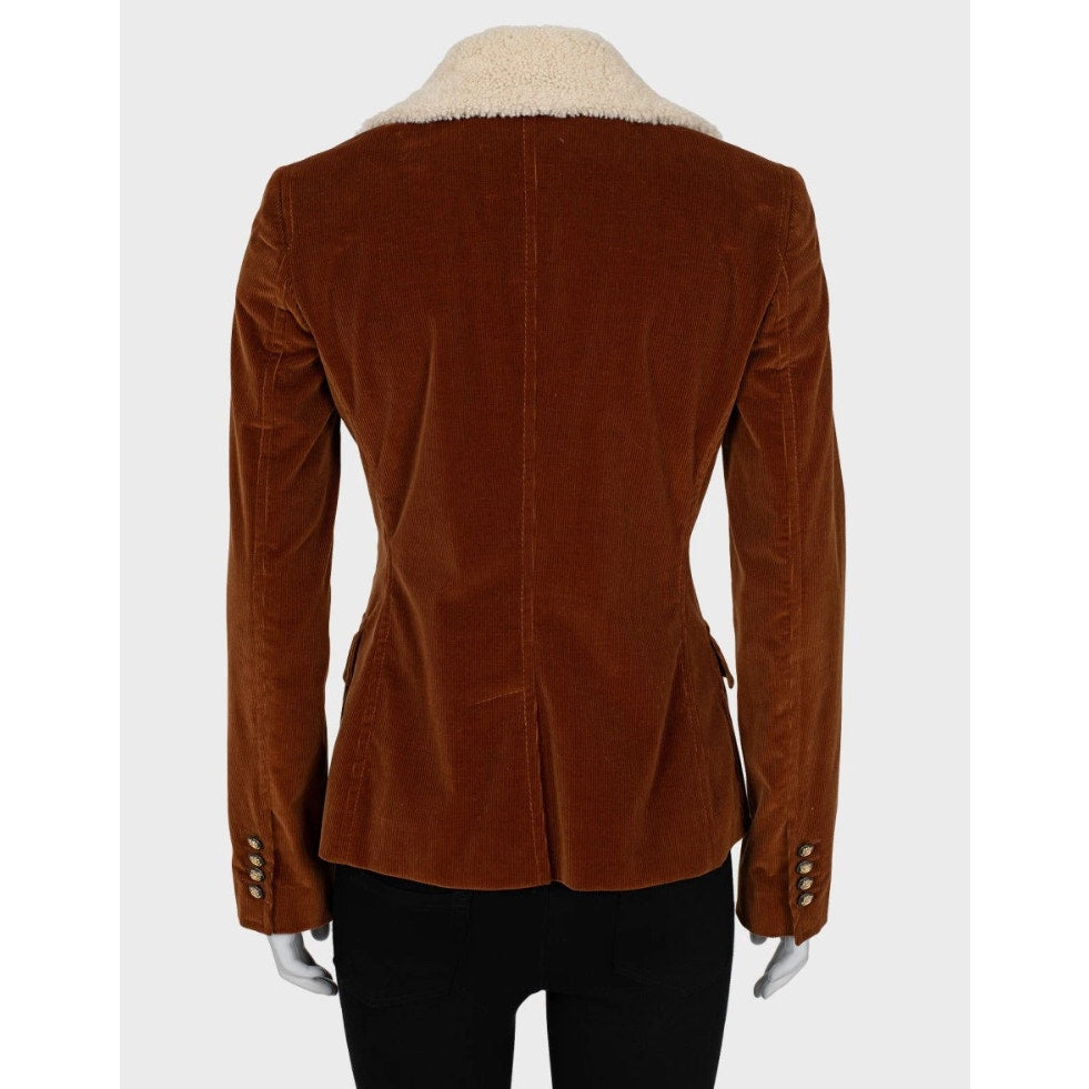 Dolce & Gabbana Brown Corduroy Jacket Detachable Fur Sz.42/M Pre-owned