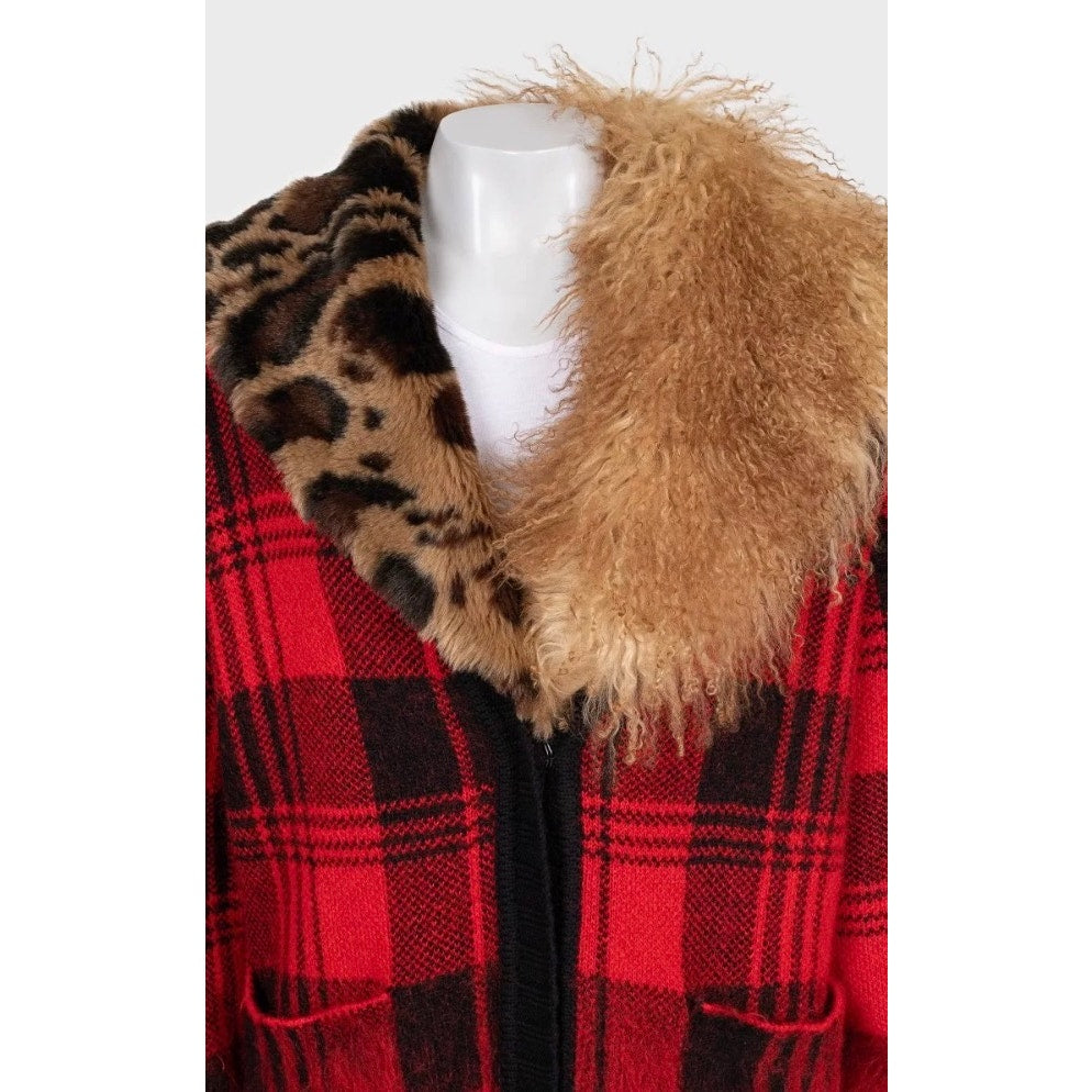 Roberto Cavalli Red Checkered Wool Mohair Cardigan Sz.40/S Pre-owne
