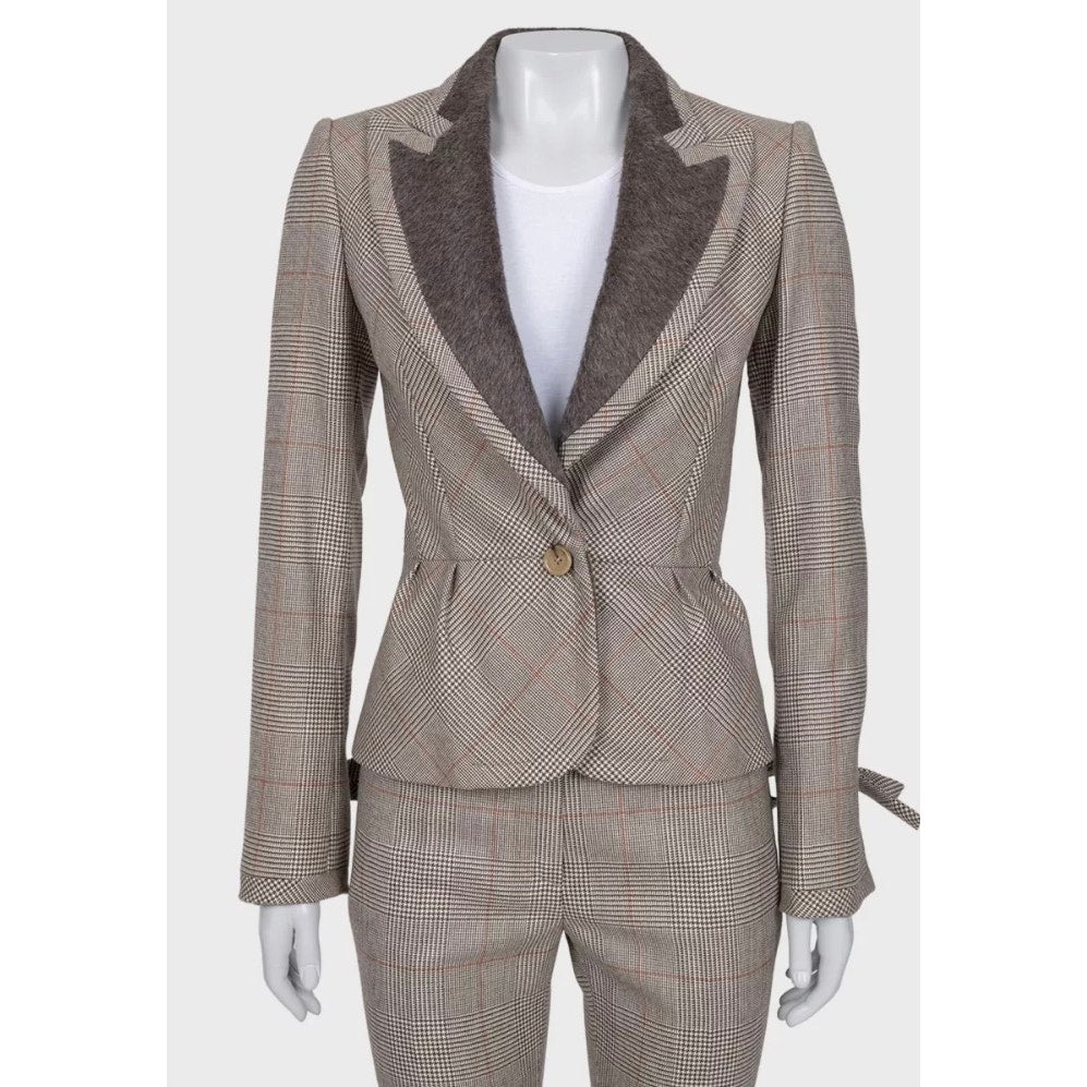 Gianfranco Ferre Chic Beige Wool Checked Suit - IT38/XS pre-owned